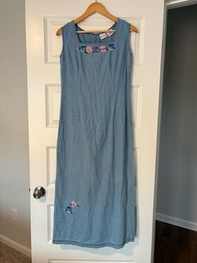 Vintage Embroidered Floral Midi Dress Cottagecore Prairie Size Medium